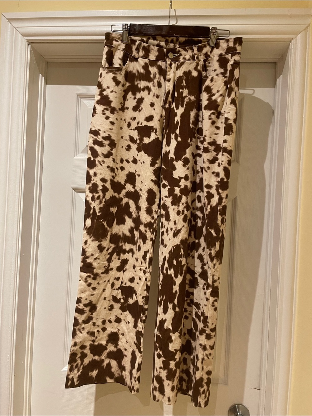 Haveone Cow Print Straight Leg Pants Brown Cream Cotton Made in Italy M
